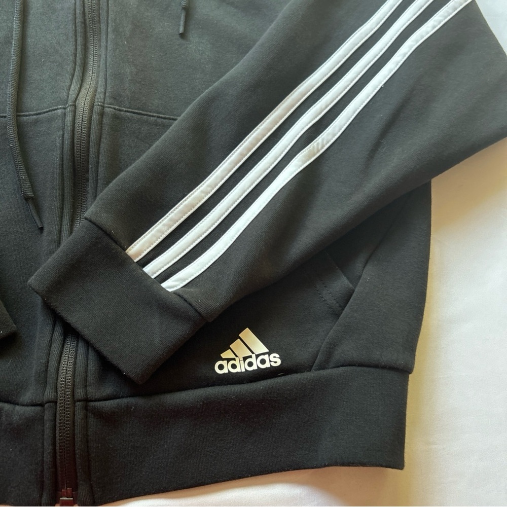 Adidas Cropped Hoodie Women’s Sz S Black/White Full Zip Front Pockets - Picture 2 of 8